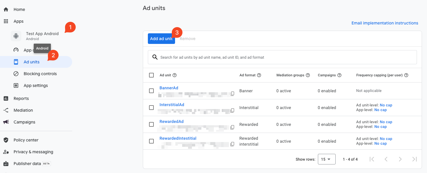 Admob Ad Unit Setup