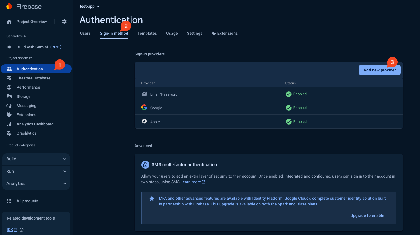 Firebase Auth Signing Method Setup